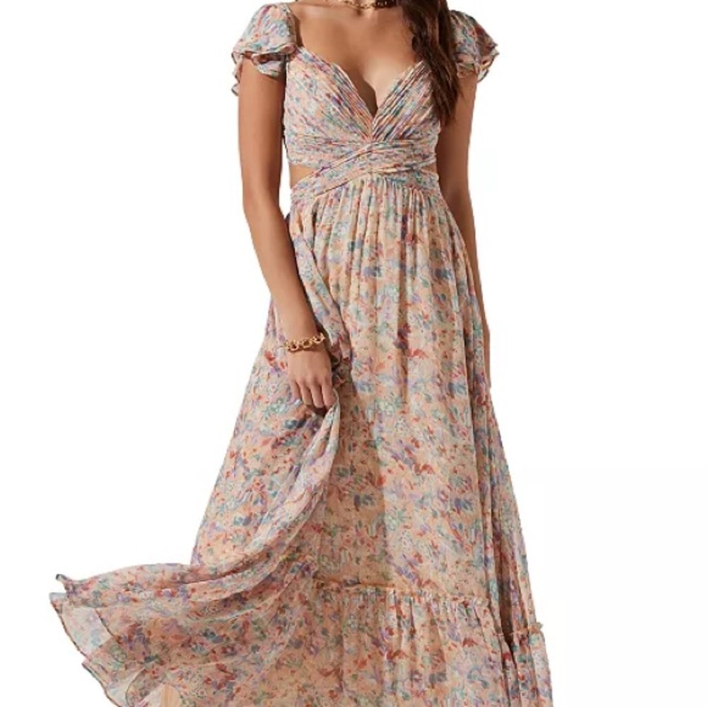 ASTR Floral Maxi Dress in Cream with Pastel Accents